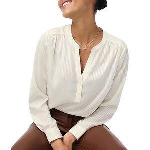 NEW J. CREW‎ Factory Shadow-striped long-sleeve popover placket blouse Size XL